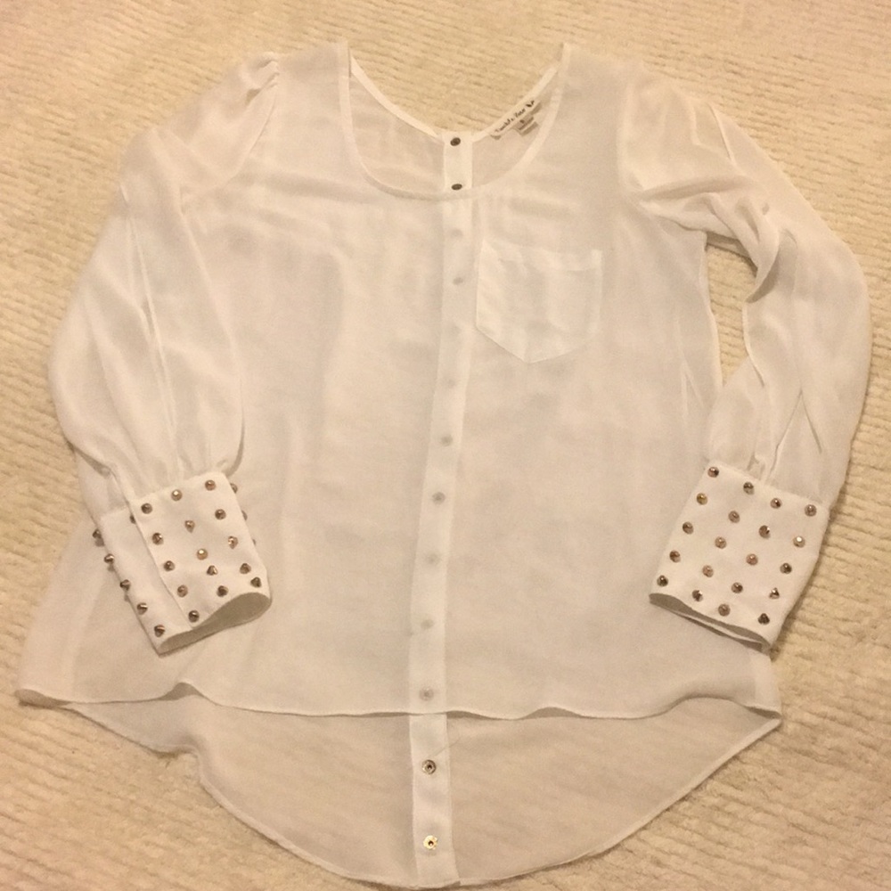 White sheer top with gold detailing